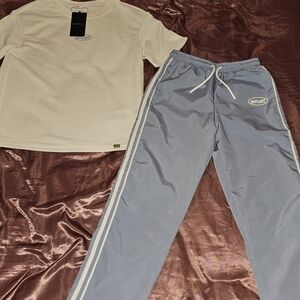 Boys' SMUN White Cropped Tee & Light Blue Track Pants Set